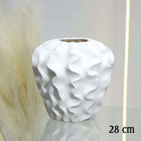 فازة جبص ابيض 28سم شكل مدور معرج عنق عريض EL18/5 =ط56