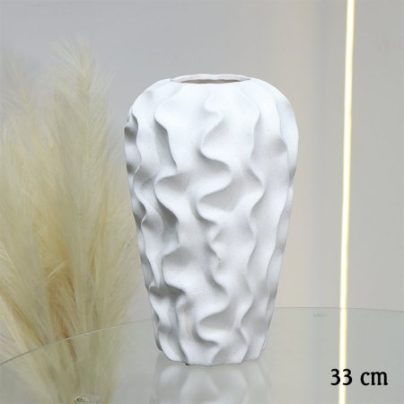 فازة جبص ابيض 33سم شكل بيضاوي معرج عنق عريض EL18/6 =ط56