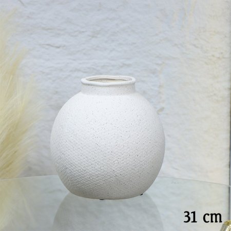 فازة جبص بيج 31سم شكل طابة عنق عريض EL18/11 =ط56