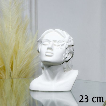 فازة جبص ابيض 23سم شكل امرأة لابس قبعة موردة  EL18/14 =ط56