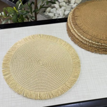 كوستر قش ناعم مدور 39سم ملون اطار شراشيب K144/3 =ك1