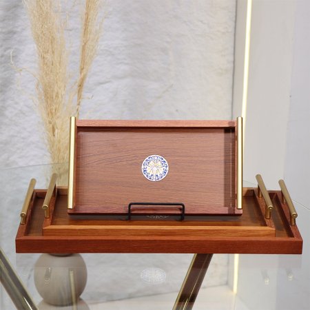 طقم صواني مستطيل رفيع/3 احجام خشب معتق بيدين ذهبي EL78/8 =ط55