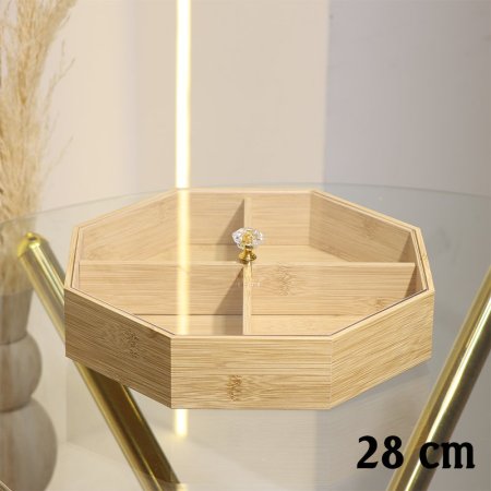 مضيفة مكسرات شكل ثماني مقطع 4عين 28سم خشب بامبو غطا اكرلك EL72/4  =ط55