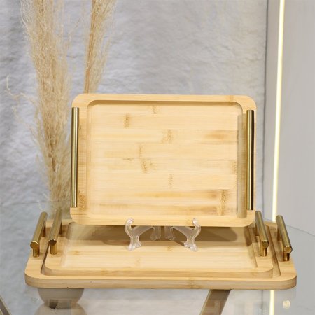 طقم صواني /3 مستطيل خشب بامبو يدين مقبض ذهبي EL72/8 =ط55