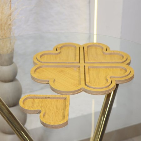 طقم/5 صينية +4صحون مكسرات راس قلب خشب بامبو EL72/14 =ط55