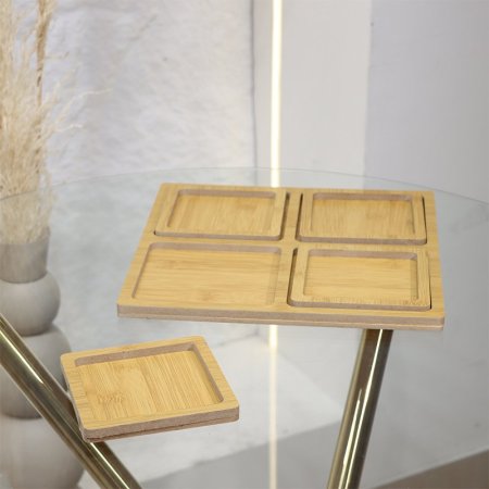 طقم/5 صينية +4صحون مكسرات مربع خشب بامبو EL72/15 =ط55