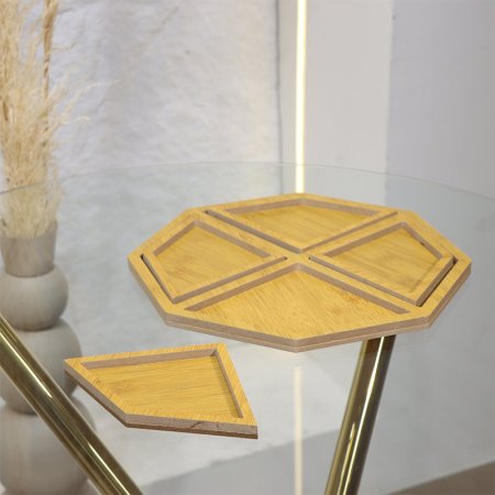 طقم/5 صينية +4صحون مكسرات جوهرة خشب بامبو EL72/16 =ط55