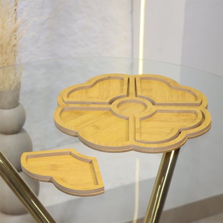 طقم/5 صينية +4صحون مكسرات غيمة خشب بامبو EL72/17 =ط55