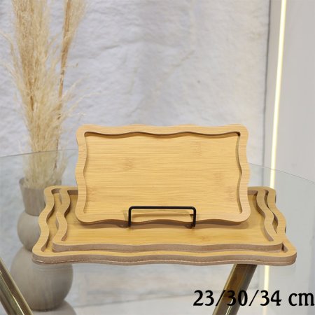 طقم صواني /3 (23/30/34سم) مستطيل اطار معرج خشب بامبو EL72/18 =ط55