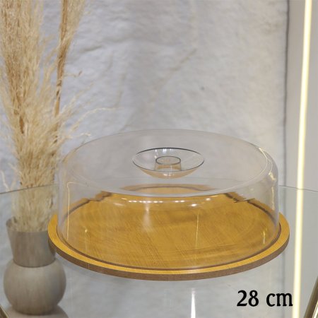 جاط كيك مجلتن مدور 28سم قاعدة خشب بامبو غطا اكرلك شفاف EL72/28 =ط55