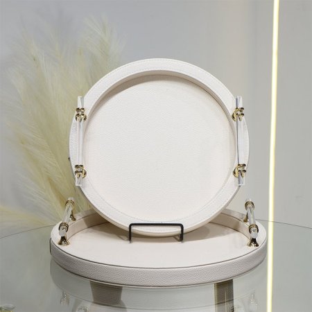 طقم صواني/2 مدور جلد بيج بيدين كرستال شفاف مذهب EL14/1 =ط56