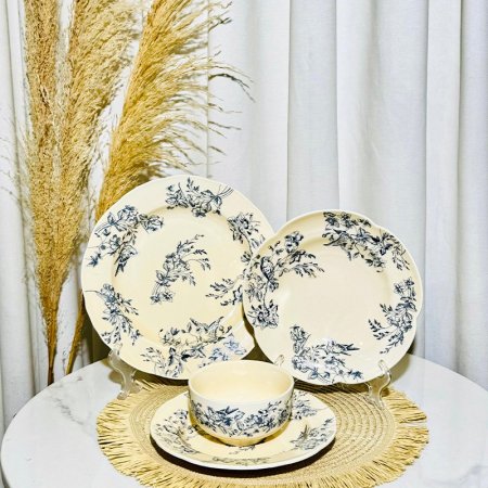طقم صحون 24 قطعة بورسلان ازرق ع.ك بني 1730 =ك4