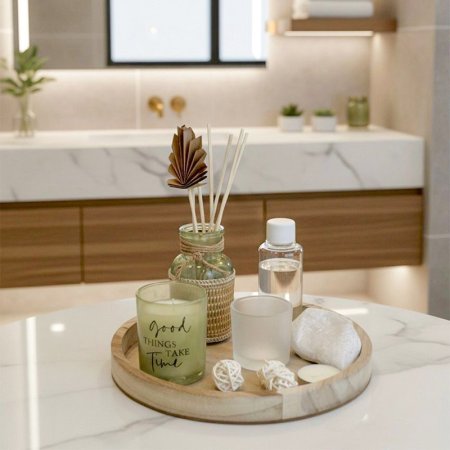 طقم مبخرة /4 صينية خشب مدور+شمعة+معطر +كاسة شمع زجاج زيتي k29/3 =ك4