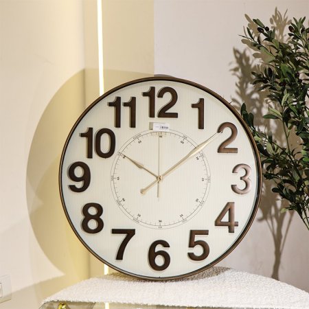 ساعة حائط مدور 60سم ارقام خشب اطار بلاستك بني EL126/1 =ك7