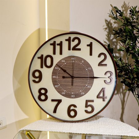 ساعة حائط مدور 60سم ارقام خشب اطار بلاستك خمري EL126/5 =ك7