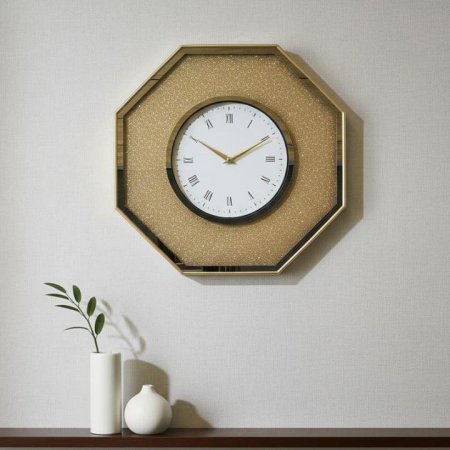ساعة حائط ثماني 48سم اطار رش رمل ذهبي EL126/6 =ك7
