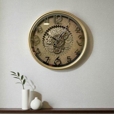 ساعة حائط مدور 50سم مسننات اطار رش رمل ذهبي EL126/9 =ك7