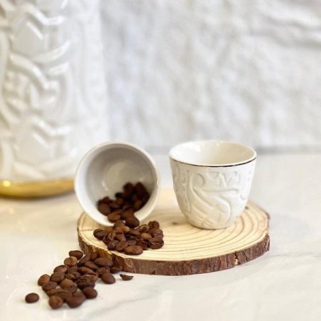 طقم فناجين قهوة سادة/12بورسلان ابيض مكتب حيف ذهبي GY2404 ++