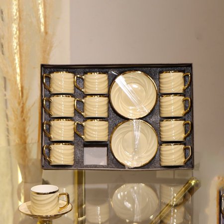 طقم فناجين قهوة 12/12 بورسلان كابتشينو موشح حيف ذهبي GY2454 ++