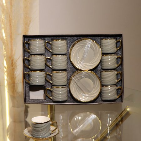 طقم فناجين قهوة 12/12 بورسلان زيتي موشح حيف ذهبي GY2455 ++