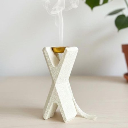 مبخرة جبص بيج 18سم شكل X حرف EL11/6 =ك6