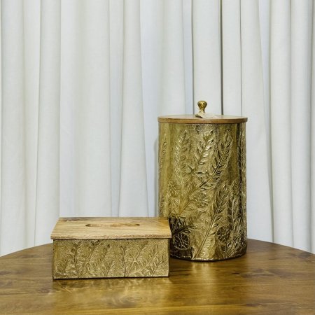 سلة +بكيت محارم مدور نحاس ذهبي مرسم شجر غطا خشب 87526 %ه3