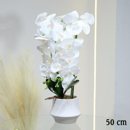 قوار بورسلان ورد ابيض 50سم عروق اخضر EL145/1 =ط56