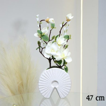 قوار بورسلان محزز ورد ابيض 47سم عروق اخضر EL145/3 =ط56