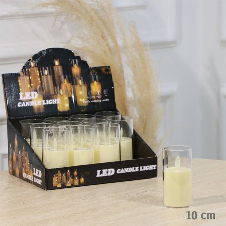 شمعة اكرلك شفاف اسطواني 10سم ت.ك12 اضاءة بطاريات EL30/2 =رم2