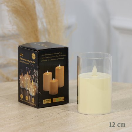 شمعة اكرلك شفاف مدور 12سم اضاءة بطاريات EL30/4 =رم2