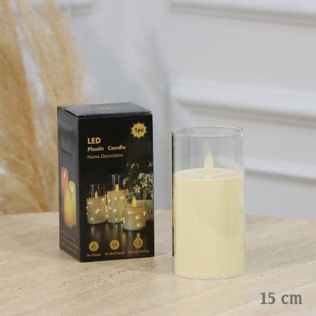 شمعة اكرلك شفاف مدور 15سم اضاءة بطاريات EL30/3 =رم2