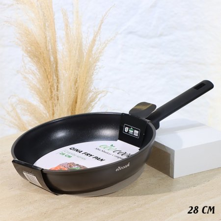 مقلى جرانيت QINA مدور 28سم اسود ماط 32803-3/B يد سلكون ++2