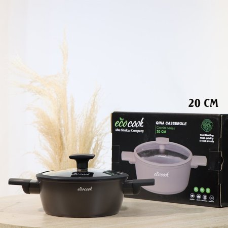 طنجرة QINA مدور 20سم اسود ماط 32803-13/B يد سلكون ++2