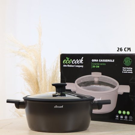 طنجرة QINA مدور 26سم اسود ماط 32803-16/B يد سلكون ++2