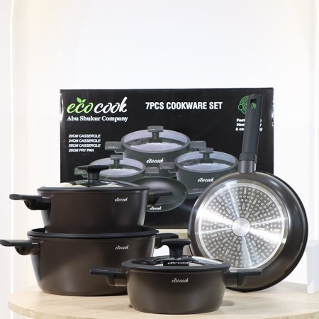 طقم طناجر /7 3 طناجر20/24/28 +مقلى 26سم اسود ماط 32803-18/B يد سلكون ++2