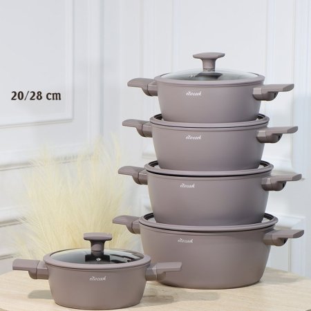 طقم طناجر/5 QINA مدور 20/28سم كابتشينو ماط 32803-13/17-A يد سلكون ++2