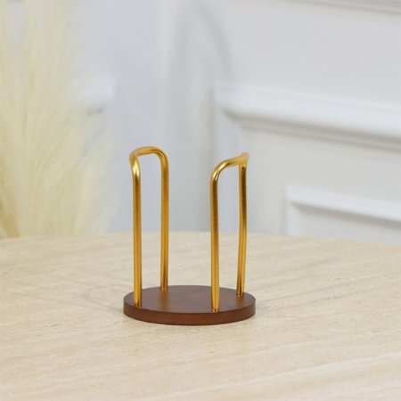 حمالة كاسات 1عين قاعدة خشب بني بيدين ستانلس ذهبي EL81/2 =رم3