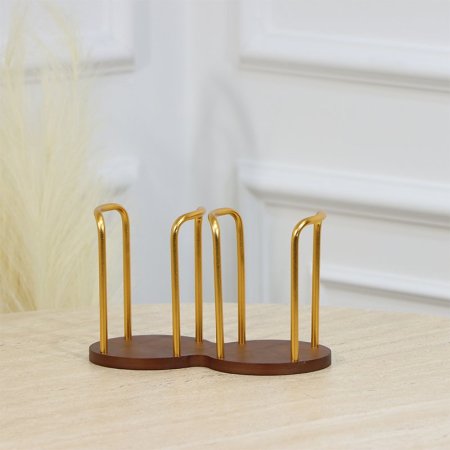 حمالة كاسات 2عين قاعدة خشب بني بيدين ستانلس ذهبي EL81/1 =رم3