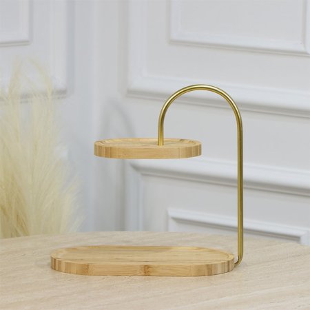 مضيفة 2بيضاوي طبقة خشب بامبو مسكة ستانلس ذهبي EL81/3 =رم3