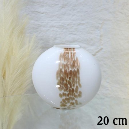 فازة مدور 20سم زجاج لميع ابيض مرسم بني EL12/4 =ط56