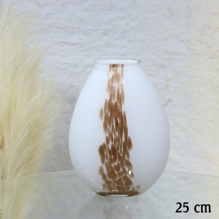 فازة بيضاوي 25سم زجاج لميع ابيض مرسم بني EL12/3 =ط56