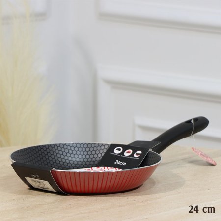 مقلى مدور SENSTAN احمر 24سم وجه اسود خلية نحل EL55/15 =رم3