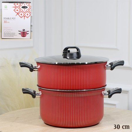 طنجرة مفتول SENSTAN احمر 30سم سم وجه اسود خلية نحل غطا ستانلس EL55/1 =رم3