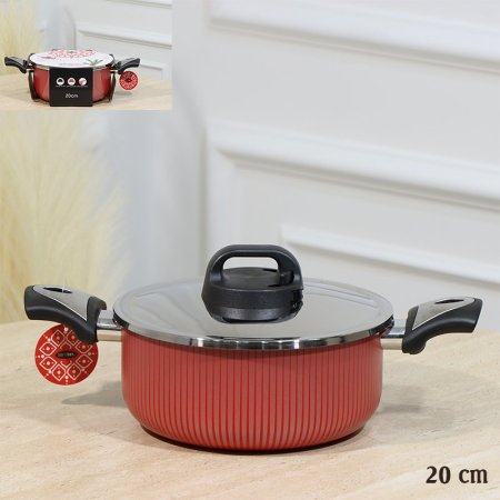 طنجرة SENSTAN احمر 20سم وجه اسود خلية نحل غطا ستانلس EL55/3 =رم3