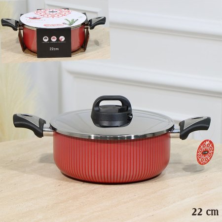 طنجرة SENSTAN احمر 22سم وجه اسود خلية نحل غطا ستانلس EL55/4 =رم3