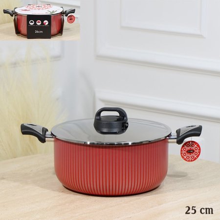 طنجرة SENSTAN احمر 26سم وجه اسود خلية نحل غطا ستانلس EL55/6 =رم3