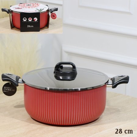 طنجرة SENSTAN احمر 28سم وجه اسود خلية نحل غطا ستانلس EL55/7 =رم3