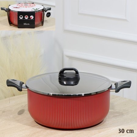 طنجرة SENSTAN احمر 30سم وجه اسود خلية نحل غطا ستانلس EL55/8 =رم3