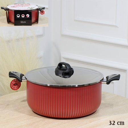 طنجرة SENSTAN احمر 32سم وجه اسود خلية نحل غطا ستانلس EL55/9 =رم3