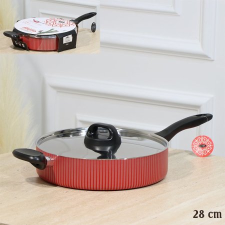 مقلى بغطا SENSTAN احمر 28سم وجه اسود خلية نحل غطا ستانلس EL55/20 =رم3